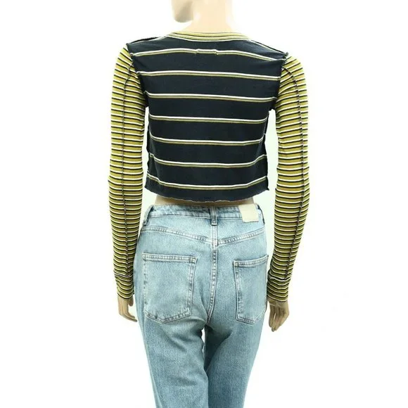 BDG Urban Outfitters Seb Spliced Stripe Tee Cropped Top Cotton M New - Picture 7 of 9